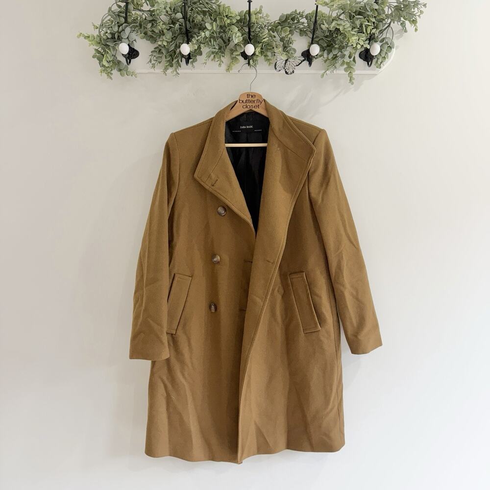 Zara Brown 3 Button Trench Long Coat Medium preppy